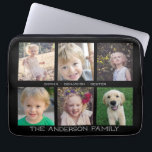 Capa Para Notebook Família | colagem de 6 fotos<br><div class="desc">Características deste design da bolsa de laptop uma colagem do quadro de 6 fotos para imagens das crianças e dos membros da família em um fundo preto. Personalize esta caixa com as fotos e os nomes de seus membros da família.</div>