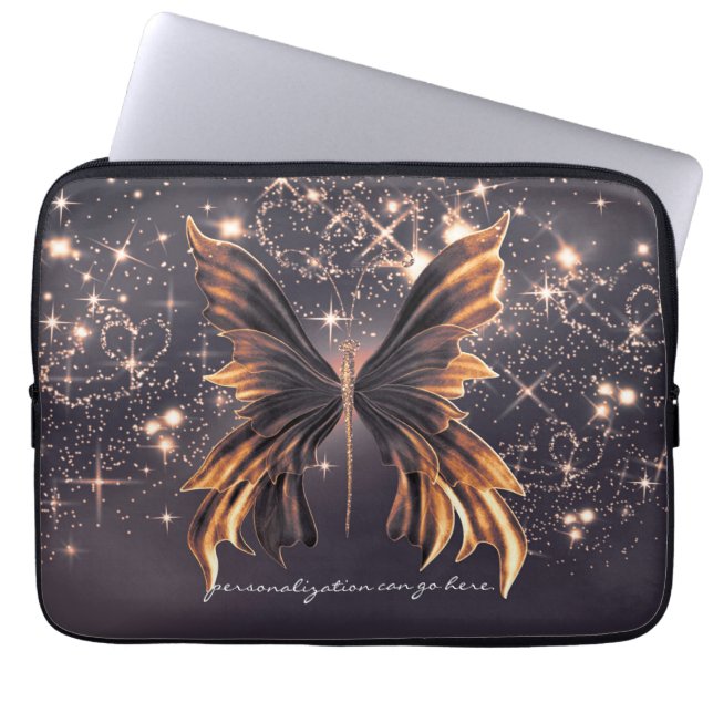 Capa Para Notebook Fantasia Borboleta Brilho Dourado (Frente)