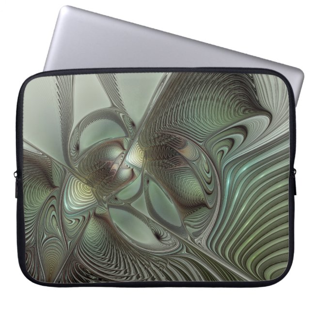 Capa Para Notebook Fantasia de Arte Fractal da Cinza Olive Sage (Frente)
