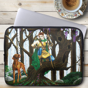 Capa Para Notebook Fantasia Elfa Arqueira Cachorro Vizsla Floresta En