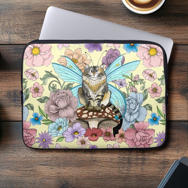 Capa Para Notebook Fantasia Floral de Gato Fada Tabby Pastel Capricho (Criador carregado)