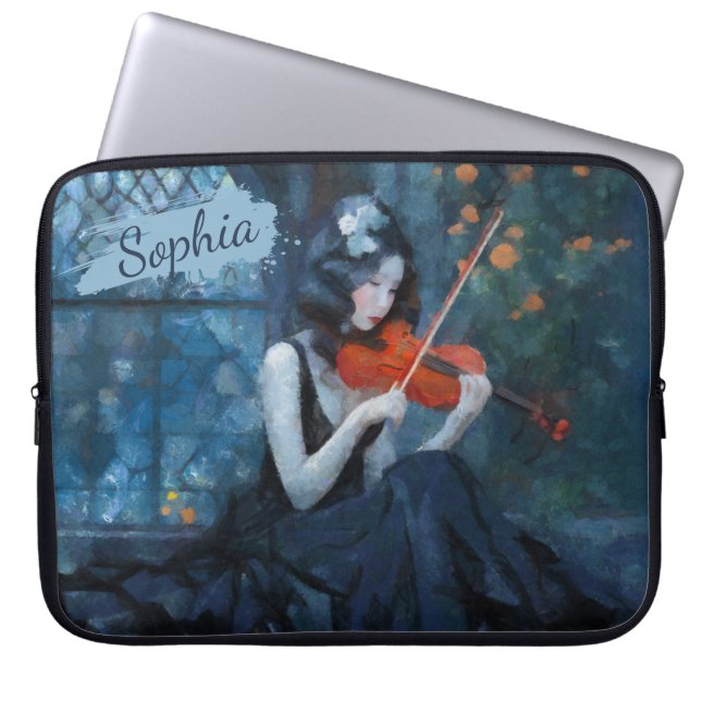 Capa Para Notebook Fantasia Gótica Violinista Escuro no Jardim da Lua (Frente)