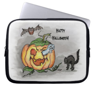 Capa Para Notebook Fantasma, Bat e Cat, Feliz Halloween!