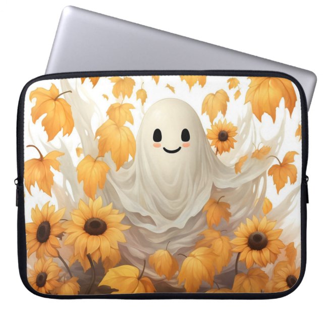 Capa Para Notebook Fantasma Bonita com Laptop de Girassóis (Frente)