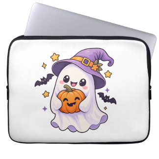 Capa Para Notebook Fantasma de Halloween Fofo com Abóbora