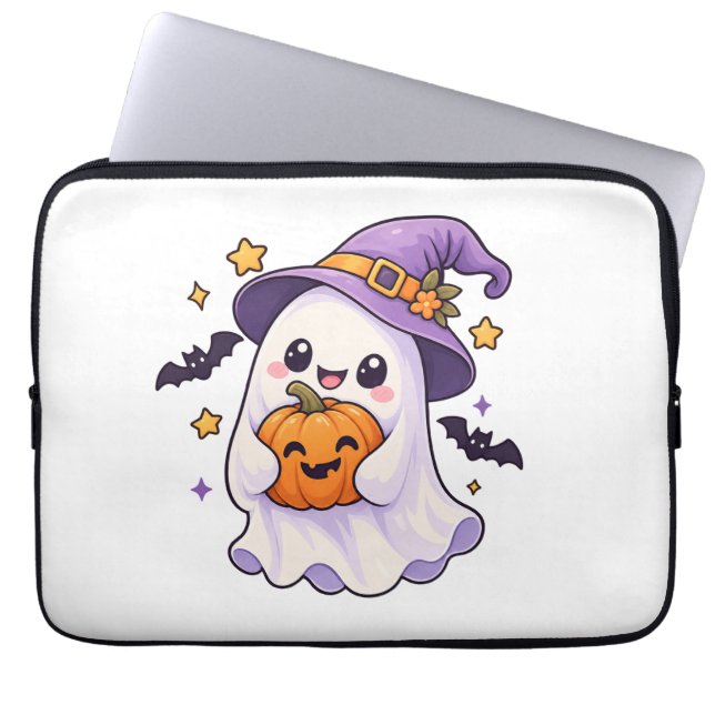 Capa Para Notebook Fantasma de Halloween Fofo com Abóbora (Frente)