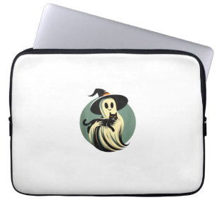 Capa Para Notebook Fantasma Engraçado Segurando Um Gato Preto Preguiç