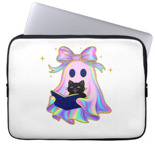 Capa Para Notebook Fantasma iridescente com livro e classe de gato pr