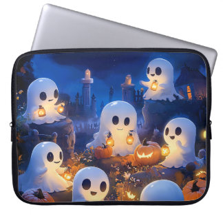 Capa Para Notebook Fantasmas de Halloween Lanternas de Abóbora Noite 