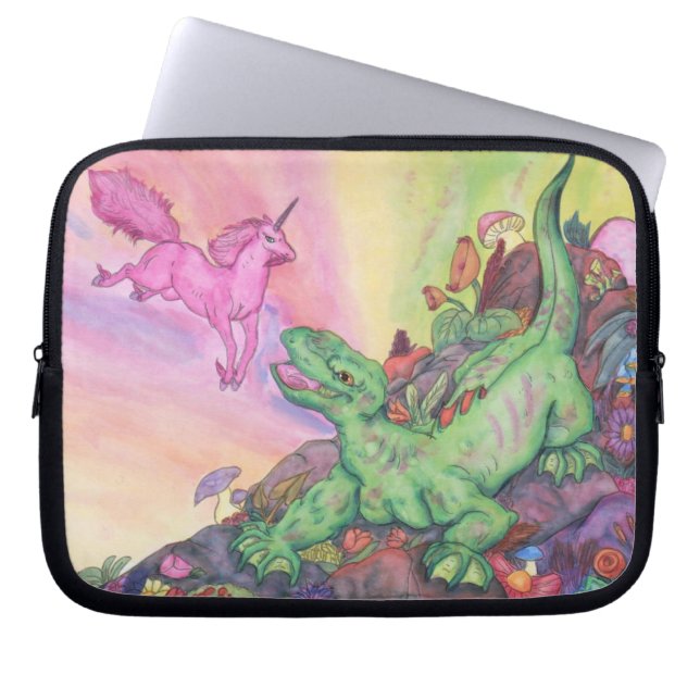 Capa Para Notebook Fantasy Illustration Lizard Pink Flying Unicorn (Frente)