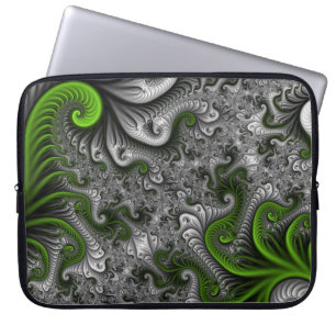 Capa Para Notebook Fantasy Mundo Verde E Arte Fractal Cinza