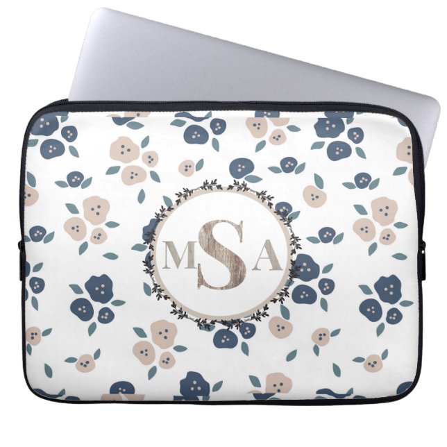 Capa Para Notebook Farmhouse Country Floral Blue Tan Na moda (Frente)