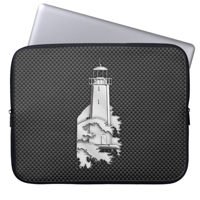 Capa Para Notebook Farol de Estilo Cromo na Fibra de Carbono Negro (Frente)
