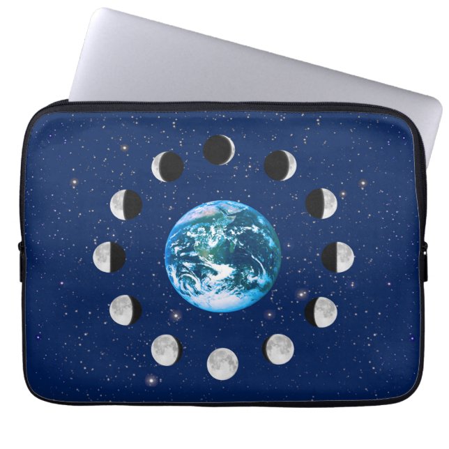 Capa Para Notebook Fases da Terra e da Lua, num Fundo de Estrelas (Frente)