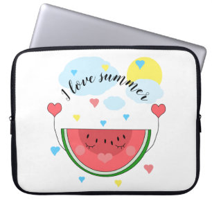 Capa Para Notebook Fatia de melancia, texto, "Eu amo o verão"