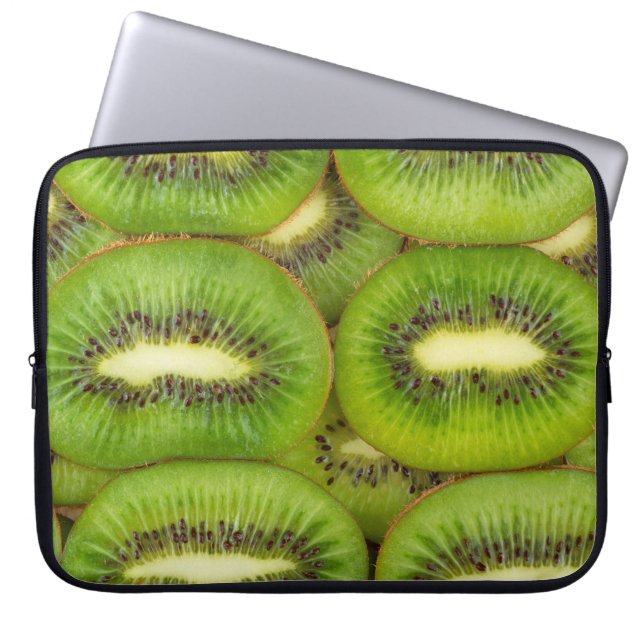 Capa Para Notebook Fatias de fruta de kiwi fresca e madura em castanh (Frente)