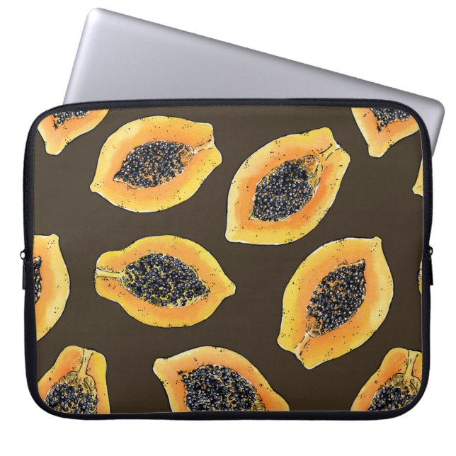 Capa Para Notebook Fatias de Papaya em castanho escuro (Frente)