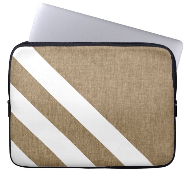 Capa Para Notebook Faux Contemporânea Burlap White Stripes (Frente)