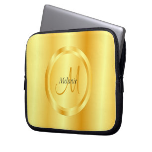 Capa Para Notebook Faux Dourado Elegante Moderno Monograma Trendy Mod