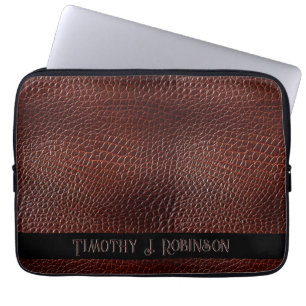 Capa Para Notebook Faux Leather Brown Personalizada Emboscada