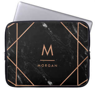Capa Para Notebook Faux Rosa Dourado Geométrico Olhar de Mármore Ne