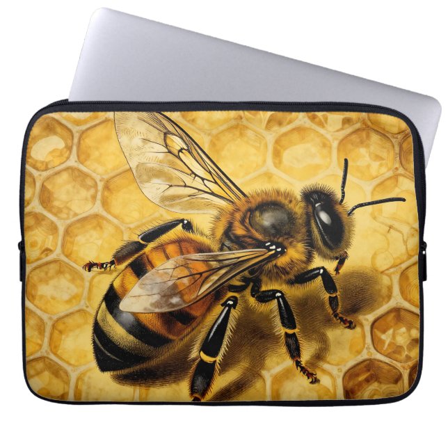 Capa Para Notebook Favo de Mel Abelha Dourado Natureza  (Frente)