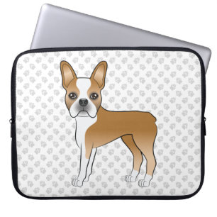 Capa Para Notebook Fawn Boston Terrier Cartoon Dog & Cinza Paws