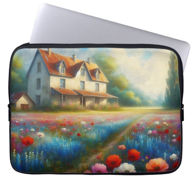 Capa Para Notebook Fazenda em um campo de flores (Frente)