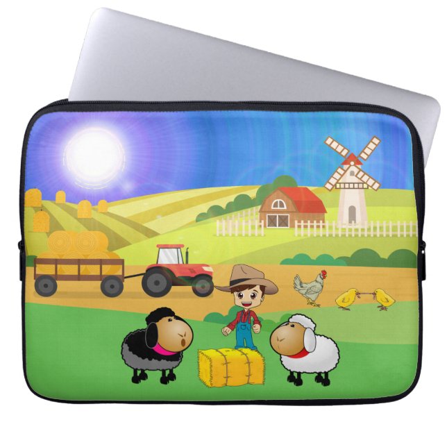 Capa Para Notebook Fazenda Fofa, Ovelhas e Pintinhos (Frente)