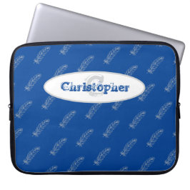 Capa Para Notebook Feenas Azul Branco Moderno Monograma Modelo