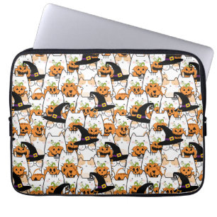 Capa Para Notebook Feiticeira de gato bonitinho segurando abóbora