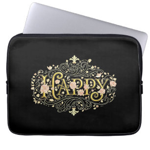 Capa Para Notebook Felicidade Dourada: Elegante Floral Feliz