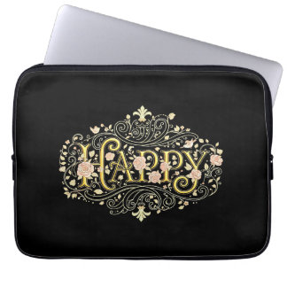 Capa Para Notebook Felicidade Dourada: Elegante Floral Feliz
