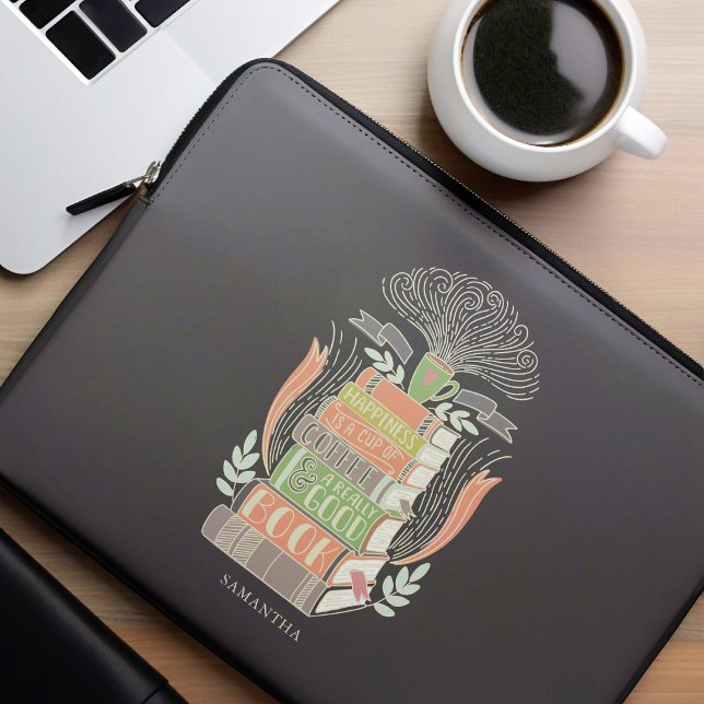 Capa Para Notebook Felicidade é Café e Livros Personalizados (Criador carregado)