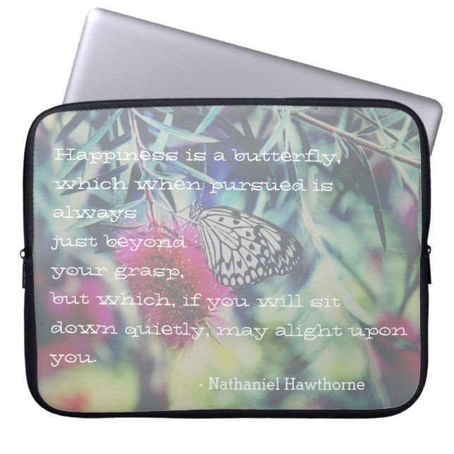 Capa Para Notebook Felicidade é uma Borboleta - Citação Inspiradora (Frente)