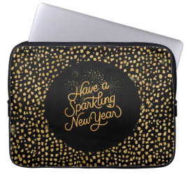 Capa Para Notebook Feliz Ano Novo Celebre, Padrão de Pixels Dourados