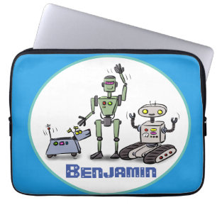 Capa Para Notebook Feliz desenho animado de robôs bonitos em fundo az