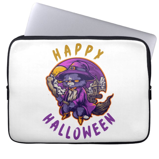 Capa Para Notebook Feliz Dia das Bruxas Bruxa de Halloween Gato (Frente)