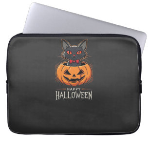 Capa Para Notebook Feliz Dia das Bruxas Gato Preto Desenho de Abóbora