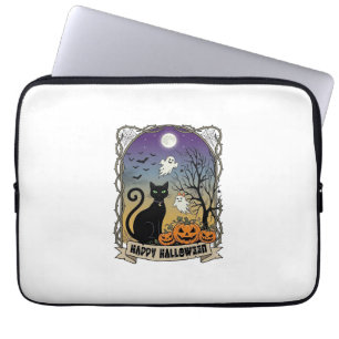 Capa Para Notebook Feliz Dia das Bruxas Gato Preto Fantasmas Abóboras