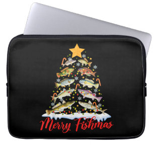 Capa Para Notebook Feliz Fishmas Engraçado Árvore de Natal Luzes de P