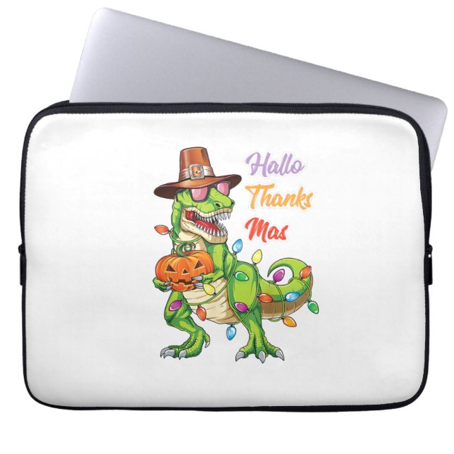 Capa Para Notebook Feliz Hallothanksmas T Rex Halloween Ação de Graça (Frente)