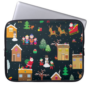 Capa Para Notebook Feliz Natal com uma família alegre e neve
