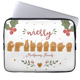 Capa Para Notebook Feliz Natal em ASL Personalizado com Mãos de Bisco