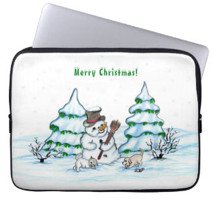 Capa Para Notebook Feliz Natal! Neve com Cat e Puppy