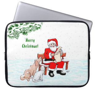 Capa Para Notebook Feliz Natal! Papai Noel com Gato e Cão