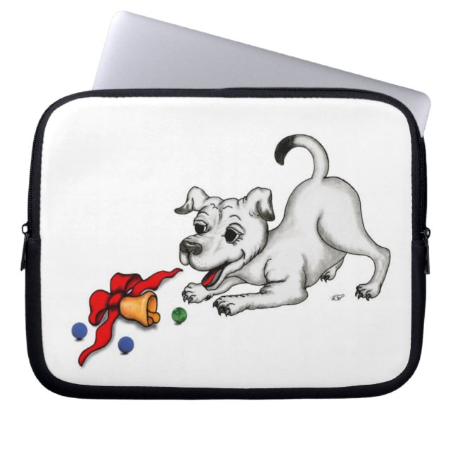 Capa Para Notebook Feliz Natal! Puppy com Bell e Ball (Frente)