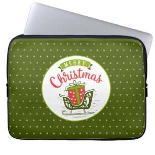Capa Para Notebook Feliz Natal Sleigh Red Green Snowflake Padrão