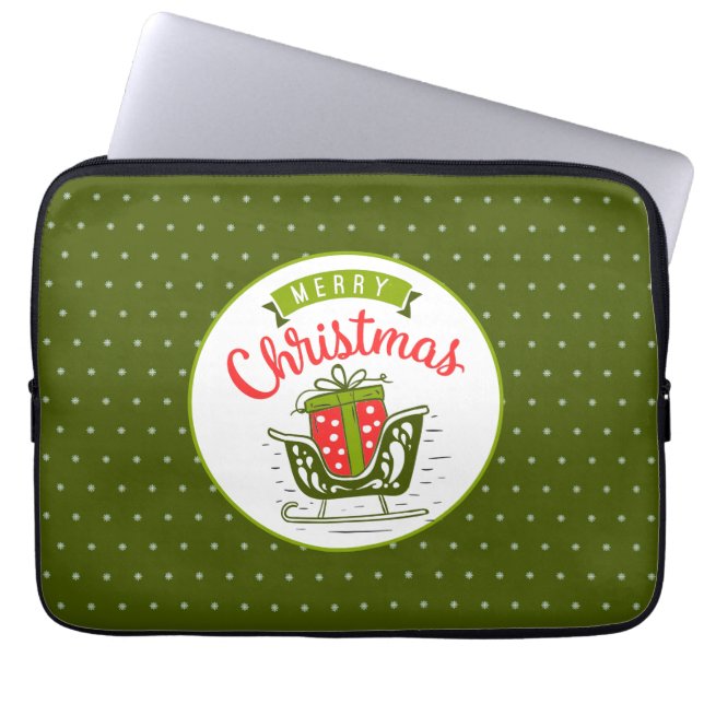Capa Para Notebook Feliz Natal Sleigh Red Green Snowflake Padrão (Frente)
