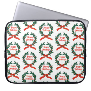 Capa Para Notebook Feliz Natal Vintage Holly Wreath